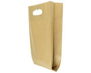Torba fałdowa spożywcza prążkowana z wyciętym uchwytem 20 cm x 6,5 cm x 30,5 cm (karton 500 szt).