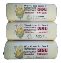 Worki na śmieci z PLA  poj. 35 l 50 cm  x 60 cm (paczka 1 rolka (15 szt).