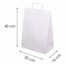 Torba papierowa biała 32 cm x 16 cm x 42 cm (paczka 200 szt).