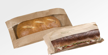 Torebka fałdowa szara z okienkiem z mikroperforacją 29 cm x 15 cm x  6 cm (karton 1000 szt).