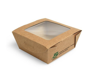 Pudełko kraft z okienkiem PLA poj. 350 ml 9 x 9 x 4,5 (paczka 40 szt).