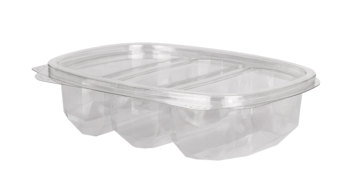 Pojemnik prostokątny 3-dzielny z rPET, ze zintegrowaną pokrywką o poj. 500 ml (paczka 50 szt)