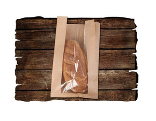 Torebka fałdowa szara z okienkiem 34 cm x 10 cm x  6 cm (karton 1000 szt).