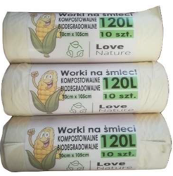 Worki na śmieci z PLA  poj. 120l 70 cm  x 105 cm (paczka 1 rolka (10 szt).