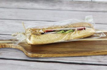 Torebka PLA, fałdowa, nadruk farbą BIO 35 cm x 12 (paczka 200 szt).